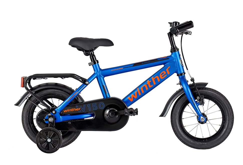 Winther 150 dreng 12in 1 gear Mat blå/orange drengecykel i blå