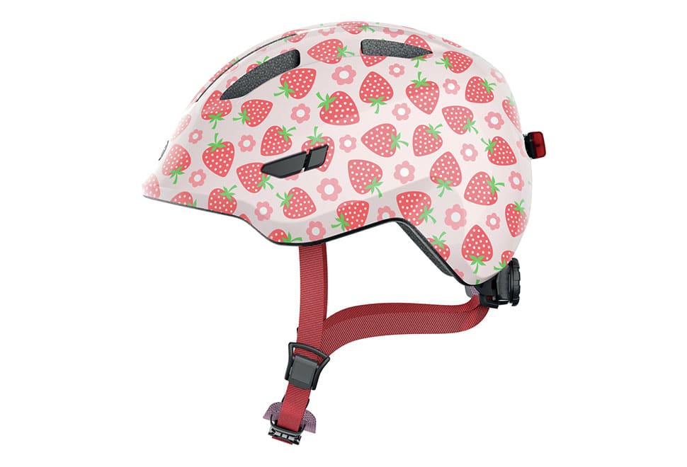 ABUS Smiley 3.0 LED cykelhjelm I Lyserød/rød - Rose Strawberry Shiny
