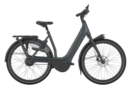 Gazelle Avignon C380 elcykel i farven Teal Grey. Cyklen har et elegant stel med lav indstigning, affjedret forgaffel og integreret batteri. Udstyret med Bosch Performance Line PX centermotor, Enviolo trinløst gearsystem og Kiox 500 farvedisplay. Designet til komfortabel bykørsel med bred indstigning og premium komponenter.