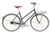 Raleigh Yate Cargo damecykel i sort med 7 indvendige gear, stort frontlad og bagagestrop, ideel til bykørsel og pendling